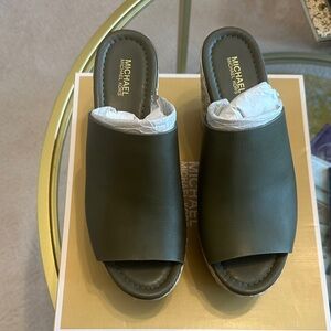 Michael Kors Olive Green Leather Mules